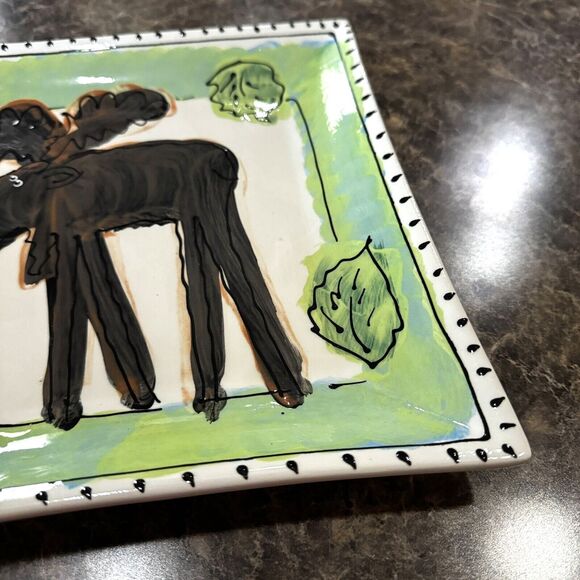Artables Canada Dinner Plate Hand-Painted Square Ceramic Whimsical Moose - Picture 5 of 7